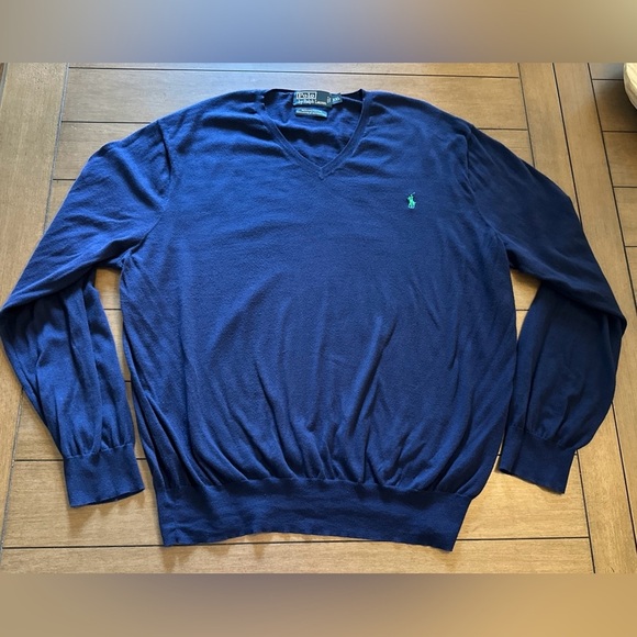 Polo Ralph Lauren Pima Cotton Sweater Mens XXL Navy Blue Long Sleeve Pullover - Picture 2 of 10